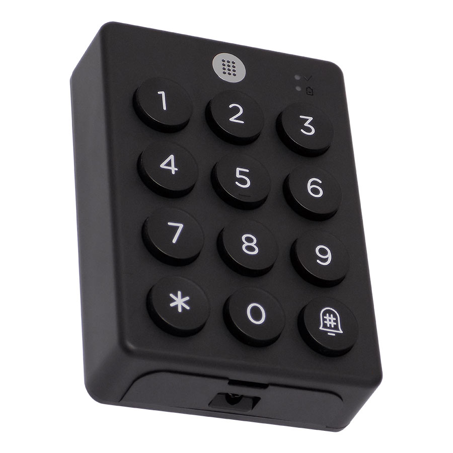 Schwarzes Bluetooth-Keypad mit Zifferntasten von 0–9 sowie Stern- und Glockensymbol