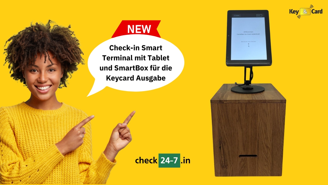 Check-in Smart Terminal mit Tablet und SmartBox für die Keycard Ausgabe